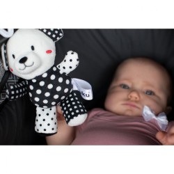 Plyšová hračka s hrkálkou Akuku medvedík čiernobiely #5