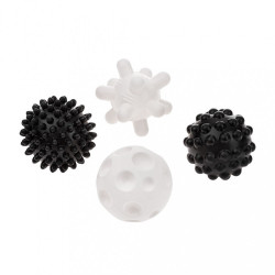 Sada senzorických hračiek Akuku balóniky 4ks 6 cm čiernobiele podľa obrázku