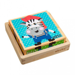 Skladacie edukačné drevené kocky v krabičke Akuku ZOO 9 ks podľa obrázku #3