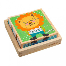Skladacie edukačné drevené kocky v krabičke Akuku ZOO 9 ks podľa obrázku #4