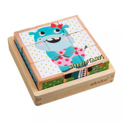Skladacie edukačné drevené kocky v krabičke Akuku ZOO 9 ks podľa obrázku #5