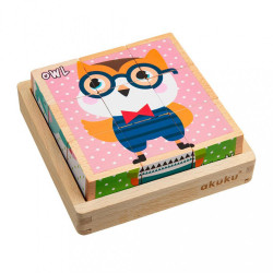 Skladacie edukačné drevené kocky v krabičke Akuku ZOO 9 ks podľa obrázku #6
