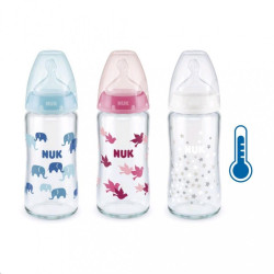 Sklenená dojčenská fľaša NUK First Choice s kontrolou teploty 240 ml modrá #1