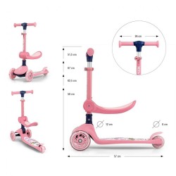Trojkolesová balančná kolobežka-scooter so sedadlom FUZZY pre deti pink ružová #9