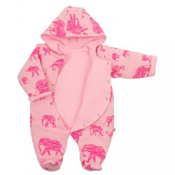 Zateplená dojčenská kombinéza s kapucňou Baby Service Slony ružová #1