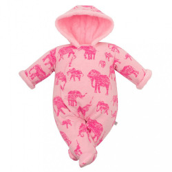 Zimná dojčenská kombinéza s kapucňou Baby Service Slony ružová