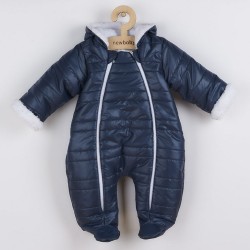 Zimná dojčenská kombinéza s kapucňou s uškami New Baby Pumi blue modrá