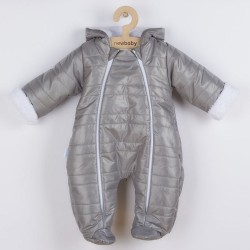 Zimná dojčenská kombinéza s kapucňou s uškami New Baby Pumi grey sivá