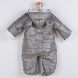Zimná dojčenská kombinéza s kapucňou s uškami New Baby Pumi grey sivá #1