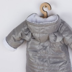 Zimná dojčenská kombinéza s kapucňou s uškami New Baby Pumi grey sivá #2