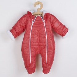 Zimná dojčenská kombinéza s kapucňou s uškami New Baby Pumi red raspberry Červená #1