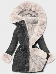 Dámska bunda s kožušinovou podšívkou B8068-1046, čierna/krémová