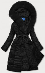 Dámska  bunda s kožušinovým golierom AG6-28, čierna