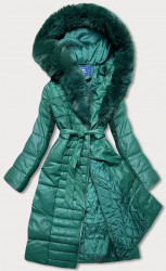 Dámska  bunda s kožušinovým golierom AG6-28, zelená