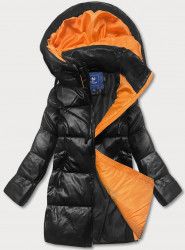 Dámska bunda z ekokože PLUS SIZE AG6-20B, čierna/oranžová