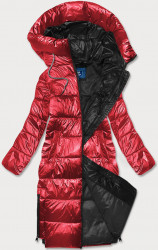 Dámska dlhá bunda AG1-J9063, červená/čierna