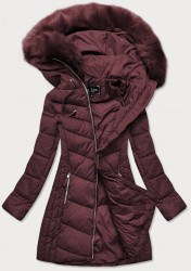 Dámska dlhá zimná bunda 7689, červeno-fialová