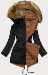 Dámska obojstranná zimná bunda 2M-21508, čierna/hnedá