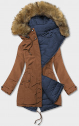 Dámska obojstranná zimná bunda 2M-21508, hnedá/tmavomodrá