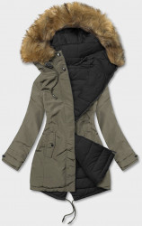 Dámska obojstranná zimná bunda 2M-21508, khaki/čierna
