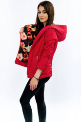 Dámska prechodná bunda s kvetovanou podšívkou DL015, červená #2