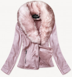Dámska semišová bunda s kožúškom 6501BIG, ružová