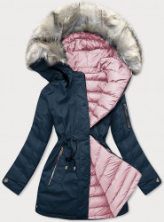 Dámska zimná obojstranná bunda W631, modrá/ružová