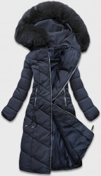 Dlhá dámska zimná bunda B8075-3, tmavo modrá