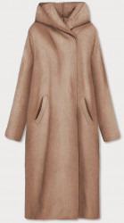 Dlhý kabát "alpaka" s kapucňou B6010-12 tmavo béžový