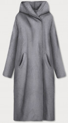 Dlhý kabát "alpaka" s kapucňou B6010-9 sivý