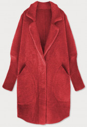 Dlhý vlnený kabát alpaka červený 7108