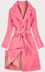 Klasický dámsky kabát s opaskom ružový 22800
