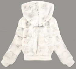 Krátka kožušinová bunda s kapucňou BR9748, biela #1