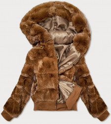 Krátkka kožušinová bunda s kapucňou BR9748, hnedá