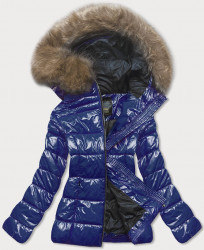 Lesklá dámska zimná bunda 7695 modrá