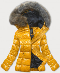 Lesklá dámska zimná bunda 7695 žltá