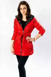 Obojstranná dámska bunda s bodkami W352 červená