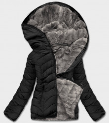 Obojstranná krátka zimná bunda 2M-21507, čierna/sivá