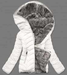 Obojstranná krátka zimná bunda 2M-21507, krémová/sivá