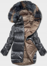 Obojstranná zimná bunda H-1088-62, tmavo šedá/béžová