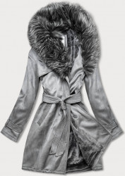 Semišový kabát s viazaním v páse 6515 šedý