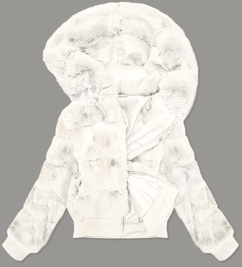 Krátka kožušinová bunda s kapucňou BR9748, biela