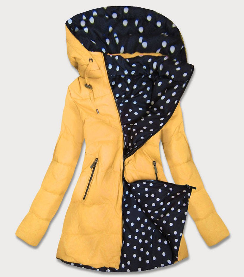 Obojstranná dámska bunda s bodkami W352 žltá - Amando