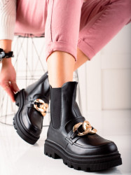 Dizajnové  členkové topánky čierne dámske na plochom podpätku