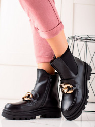 Dizajnové  členkové topánky čierne dámske na plochom podpätku #1