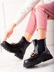 Dizajnové  členkové topánky čierne dámske na plochom podpätku #3