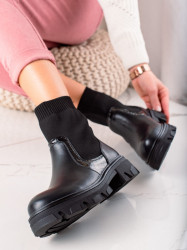 Dizajnové dámske čierne  členkové topánky na plochom podpätku #2