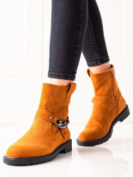 Dizajnové dámske oranžové  členkové topánky na plochom podpätku #1