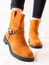 Dizajnové dámske oranžové  členkové topánky na plochom podpätku #2
