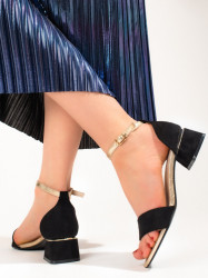 Krásne  sandále čierne dámske na širokom podpätku #1